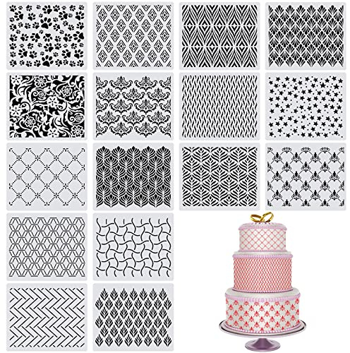 16 Pieces Cake Decoration Stencils Templates Floral Wedding Cake Molds Cookie Fondant Dessert Decorating Supplies Spray Flower Edge Molding Baking Mesh Tool Cake Decoration (Cute Style)