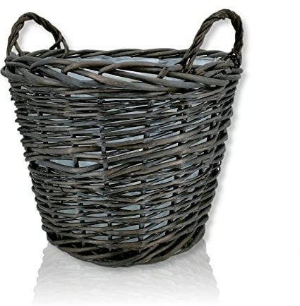 DARO DEKO Weiden Pflanzkorb mit Henkeln und Kunststoffeinsatz Aufbewahrungskorb Pflanzkübel Übertopf Blumen-Korb (schwarz, Ø 58cm)