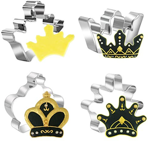 4PCS Crown Cookie Cutter, Stainless Steel Crown Biscuit Cutters King Queen Prince Princess Crown Cookie Mould Charles III Coronation Metal Bakeware for Sandwich Fondant Sugarcraft Pastry Cake Decor