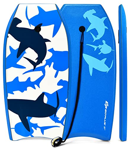 GYMAX 33''/37''/41'' Planche de Bodyboard, avec Sangle de Cheville Réglable, Fond Lisse, Queue en Forme de Croissant, Conception Upwarp, Planche de Surf pour Enfants et Adultes