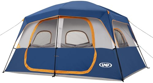 UNP Tent Tienda de campaña para 4 Personas, Tienda de Campaña Grande Camping al Aire Libre (Azul Oscuro, 8 Personas-360×270×200cm)