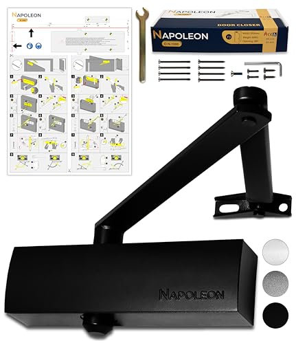 NAPOLEON N-1000 Ferme-Porte Automatique Robuste - Normes EN 1154/EN1634 - Commercial & Résidentiel - Porte de 20Kg à 60Kg Taille 3 - Gabarit de Perçage - Montage Facile et Rapide (Noir)