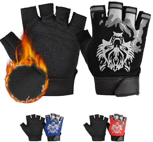 CubePlug Guanti Mezze Dita da Ciclismo per Bambini, Ragazzo e Ragazza, Imbottiti in Gel per Bici BMX Senza Dita [SPI (Black Wolf [Winter Ver, L)