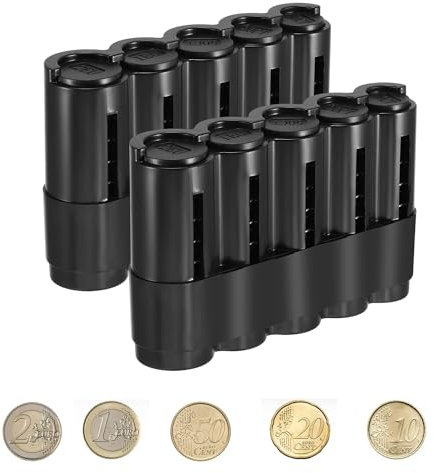 MEISO 2 Stück Münzspender Münzen, Münzbox für Kleingeld, Kleingeld Aufbewahrung, Münzgeld Spender, Kompakter Münzhalter mit 5 Münzsortierer, fürTaxis, Busse, Restaurant, Verkäufer im Freizeitpark