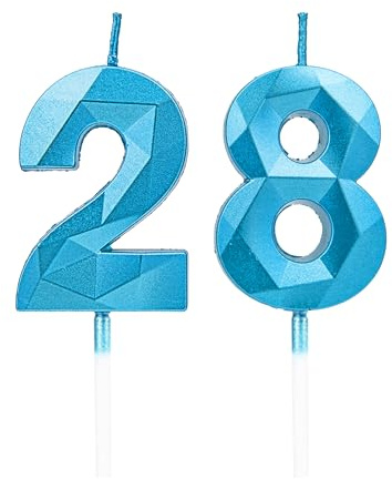 Velas 28 cumpleaños, velas con número azul, decoraciones para tartas de cumpleaños, bodas, aniversarios de empresa