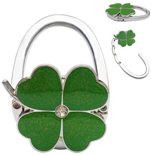 Tisch-Handtaschenhalter: Faltbarer, rutschfester Haken für Handtaschen, Silber-Set in Form eines Kleeblatts