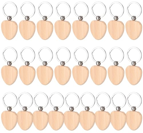 DAJMAIEZ 25 Pezzi Portachiavi Personalizzati, Dischi in Legno a Forma di Cuore da Decorare, Portachiavi in Bianco Fai da Te Decorazione, Cerchi di Fette per Bricolage Bomboniera Ornamenti