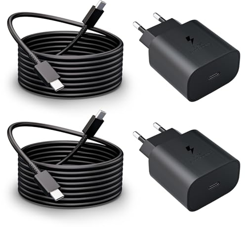 2-Pack 25W USB C-Laddare, Snabbladdare Super Fast Charger med 2 m Laddningskabel för Samsung Galaxy S25 S24 Ultra/S24/S24+/S23/S22/S21/S20 FE/S10/S9/S8/Note 20/10/A71/A55 A54 A53 5g A35 A15 A14 A13