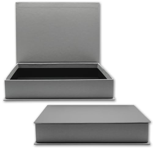 NEUSER PAPIER Caja de regalo con tapa abatible, 1 unidad, DIN A4, revestimiento gris oscuro, interior negro, 334 x 242 x 65 mm, caja de almacenamiento