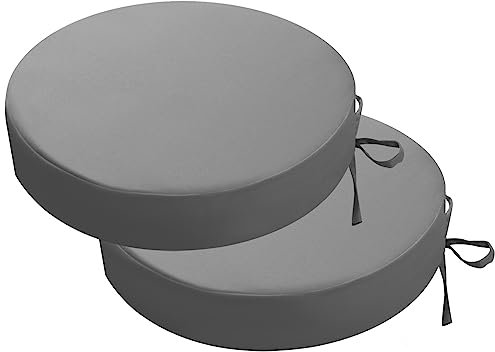 PRIMEPATIO Set di 2 cuscini per sedia da esterno, rotondi, impermeabili, per esterni, non stinge, con nastri, per mobili da terrazza, 35 x 35 cm, blu (grigio, 40 x 40 x 7cm)