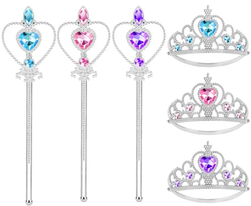 Aolso Elsa Dress Up Accessories Set, 6 PCS Princess Dress-up Party Accessories - Magic Wand and Tiara Crown, Princess Dress Up for Girls Birthday Party and Halloween Cosplay