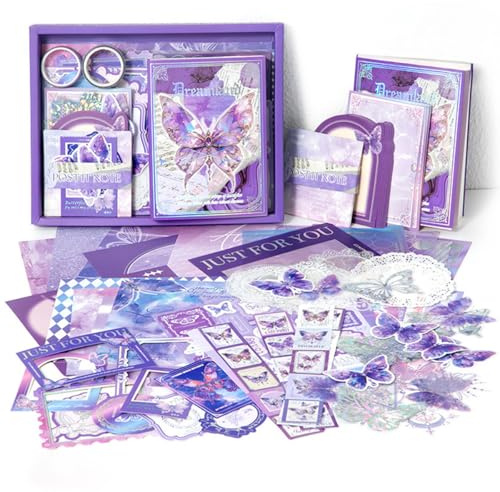 TIE-DailyNec 162 Pezzi set di Accessori per Scrapbook, Farfalla Accessori Journaling, Estetica Carta Vintage per Scrapbooking, Fai da te Carta Decorativa Retrò con Quaderno A6