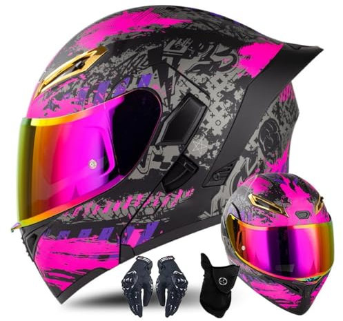 Modular Motorcycle Helmet With Gloves And Face Cover, Flip Up Helmet Adult Motorcycle Helmet With Double Visor, ECE Approved Helmet For Men And Women