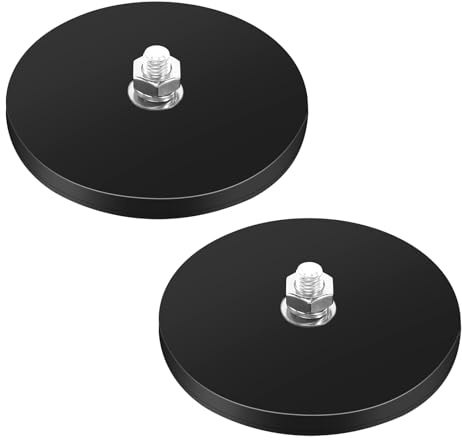 2 Piezas Imanes de Neodimio Engomados Ø 88 mm Imanes Redondos de Goma Iman Potente Con perno Externo M8 Fuerza de Sujeción de 55 kg Base de Montaje Magnética para Vehículos Lámparas y Dispositivos