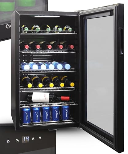 Sommertal Frigorifero con porta in vetro GK100 – frigorifero silenzioso con LED, touch screen e serratura piccolo frigorifero per bottiglie nero 100L