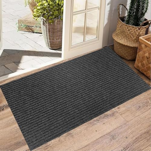 Dörrmatta Inomhus 40 x 95 cm Halkfri, Kraftig, Snygg Och Stor Gummimatta Ytterdörrmatta, Entrématta för Inomhus, Ytterdörr, Husdjur Och Hundar, Svart
