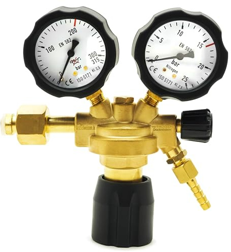 Bestschweissen.de Reductor de presión de nitrógeno NR-10 – Reductor profesional con 2 manómetros para regulación segura de gas hasta 16 bar, robusto y fiable para industria, artesanía y aire