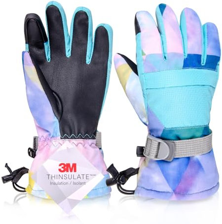 Azarxis Kinder Skihandschuhe, Atmungsaktiv und rutschfeste Winter Warm Handschuhe für 7-13 Jahre Kinder (Hellblau, S (9-13 Jahre))
