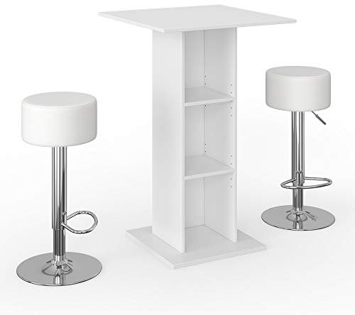 Vicco Bartisch-Set Rodeo, Bartresen und Hocker, Weiß, 70 x 70 cm mit 2 Barhockern
