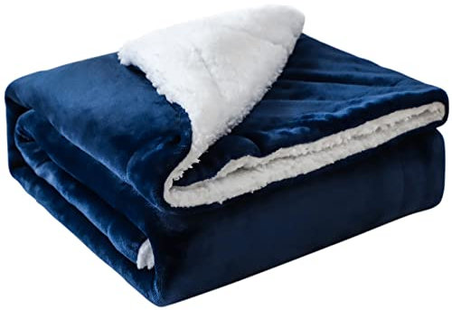 JOTOM Ultra Soft Fleece Throw Blanket Warm Thick Cozy Winter Fluffy Flannel Couch Throw Blanket Luxury Plush Navy Cuddle Blanket Comfy Flannel Blanket for Sofa Single Bed Travel 130x160cm (Navy)