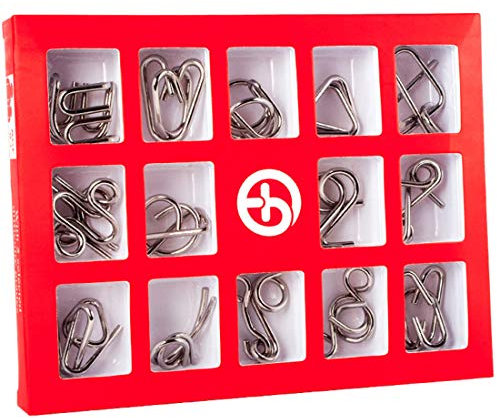 FAROX 15St. Metall Knobelspiele Set Holz Rätsel Brainteaser, 3D Puzzle IQ Brain Teaser Spielzeug für Erwachsene Kinder Knobelspiele Adventskalender 2022