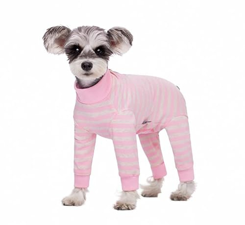 Dog Striped Recovery Suit, Puppy After Surgery Onesie for Female Male Dogs, Dogs Cats Long Sleeve Pajamas Bodysuit, Surgery Abdominal Wound Bandages Clothes, Dog Pant for Shedding Skin Disease