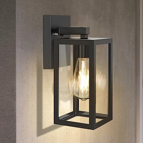 Aranzyec Outdoor Wall Lights Mains Powered, Max 60W E27 Aluminum Outside Wall Lamp, Black Wall Sconce, IP54 Waterproof, Garden Lights for Front Door, Patio, Terrace, Hallway, Garage, Porch