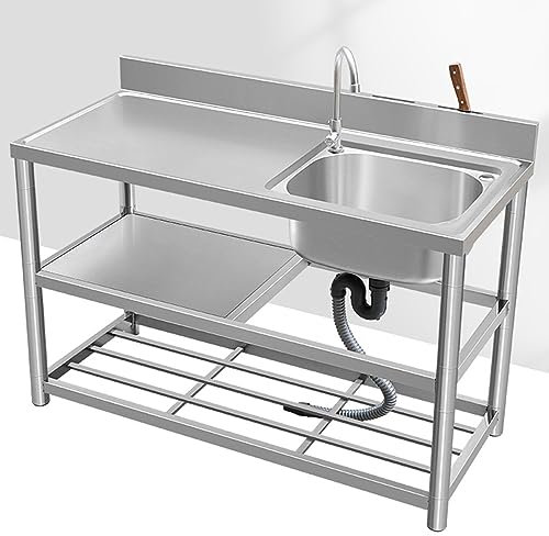 Outdoor Spüle Mobiles Waschbecken Garten Küche Spülbecken Kitchen Sink Edelstahl Arbeitsplatte Spültisch Gastro 1 Becken Ausgussbecken mit Armatur für Werkstatt Restaurant Pantryküche Camping (Color