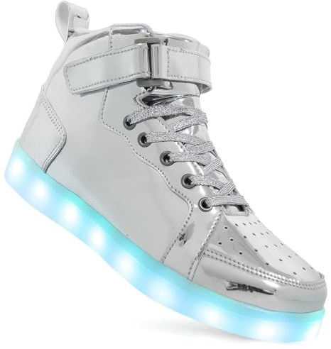 Scarpe da Ginnastica Luminose con Luci per Bambino per Adulti Scarpe da Ragazzi Ragazze Ricarica USB LED Illuminati Scarpe Lampeggianti Alte Xmas (B-Silver,38)