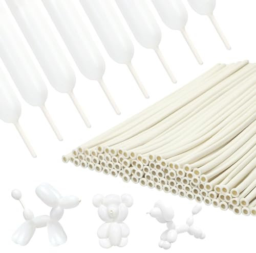 PIGETALE 260 Balloons White 100Pcs Modelling Long Magic Balloon Thickening Latex Twisting Animal Balloons for Tying Balloon Arch Christmas Birthday Wedding Clown Decoration Party Favors Supplies
