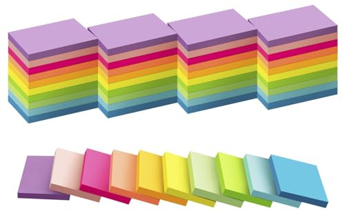 (50 Pads) Sticky Notes 1.5x2, 10 Colors Self Sticky Notes, Sticky Pads, Recyclable, Self-Stick Pads, Easy to Post for Home, Office, Notebook