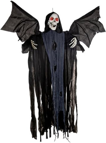 Horror-Shop Skelett Reaper mit Flügelschlag, Licht und Ton als Hängefigur 153 cm