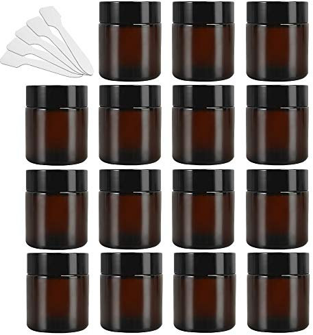 Amber Glass Jars, 15 Pack - 120 ml with Lids - Brown Travel Cosmetic Containers with UV Protection for Powder, Lotion and Cream