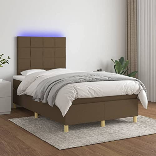 OHOOWOO Boxspringbett mit Matratze & LED Dunkelbraun 120x200 cm Stoff,Stylisches Boxspringbett mit komfortabler Matratze und stimmungsvoller LEDBeleuchtung für erholsamen Schlaf