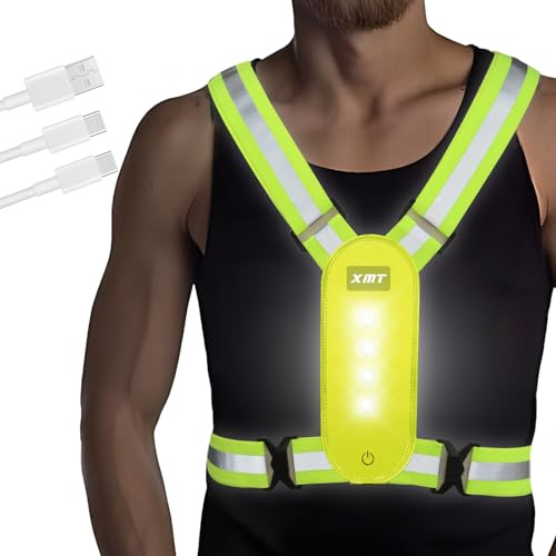LED Running Vest, High Visibility Rechargeable Adjustable Led Vest with Adjustable Waist and Shoulder, Reflective Cycling Gear Yellow