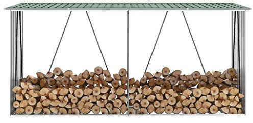 Gecheer Träförvaringsskydd i galvaniserat stål, 330 x 84 x 152 cm, grönt, vedförvaring, stor kapacitet, förvaring för ved, ved, utomhus
