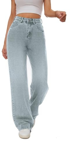 KICZOY Women Wide Leg Jeans High Waist Boyfriends 2026 Jean for Women Stretch Denim Pants Retro Blue