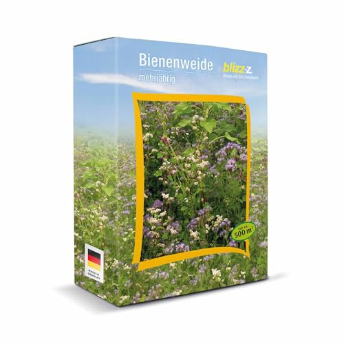 blizz-z Bienenweide mehrjährig 1 kg Karton für ca. 500 m² | lange, abwechslungsreiche Blütendauer, winterhart | für Bienen, Hummeln, Insekten | Made in Germany