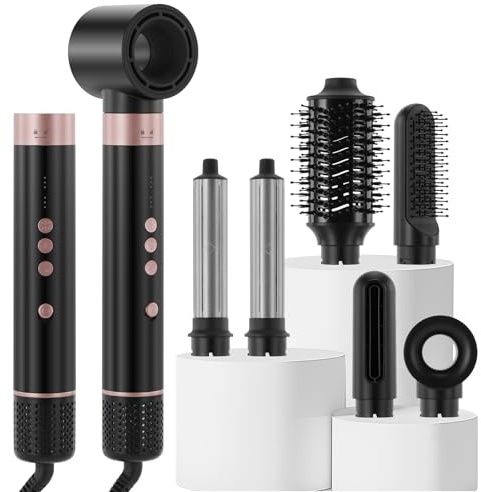 BESTBOMG Air Styler 6 en 1 Cepillo Secador De Pelo, Hairstyler 110000 RPM Cepillos de Aire Caliente, Moldeador Alisador, Cepillo Alisador Pelo, Rizadores Automáticos, Cepillo Redondo