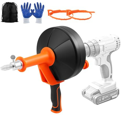 Rohrreinigungsspirale [10m],Abflussreiniger Spirale,Abfluss Rohrreinigung,mit Bohraufsatz,Ideale Abflussspirale mit automatischer Zuführung,mit Handschuhen und Reinigungsbürste