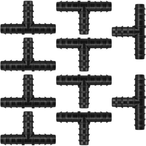 Poeland Lot de 10 raccords de tuyau en T 16 mm (1/2), en plastique noir, pour tuyau d'irrigation goutte à thé, accessoires d'irrigation goutte à goutte
