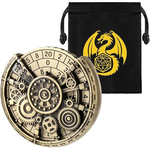Ingranaggio Roulette Dadi Spinner, 7-in-1 Metallico Spinner Dadi DND, Ingranaggio Fidget Spinner, Regali di D&D con Sacchetto Regalo Logo Drago, Giochi di Ruolo, Accessori per Giochi da Tavolo, Bronzo
