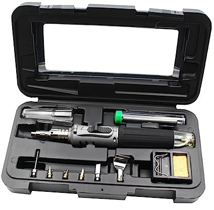 Uonlytech Kit Saldatore Gas Senza Fili Accensione Automatica e Torcia Per Saldatura Alimentato Gas Ricaricabile Spegnimento Automatico Temperatura Fiamma Punta Saldatura