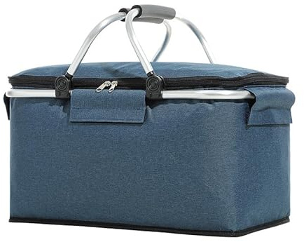 30 L Shopping Basket Cooler Bag Insulated Picnic Basket, Premium Extra Large Cooling Cooler Cool Bag, Collapsible Lunch Bag Box, for Camping/Outdoor Activities/Family Travel/BBQ/Shopping (Navy blue)