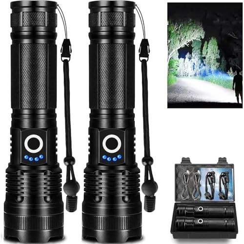 Lylting Led Flashlights High Lumens Rechargeable 2 Pack, 99000 Lumen Super Bright Fashlight with USB Cable, Waterproof Powerful Flash Light Multifunctional Flashlights for Home Camping Hiking