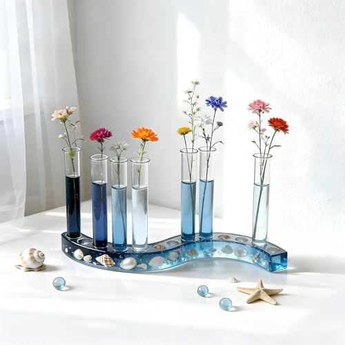 TAKUMI∞X Stampi in silicone per colata con 7 provette a forma di S, in resina epossidica, piccoli stampi in resina epossidica, stampi per fiori in silicone fai da te