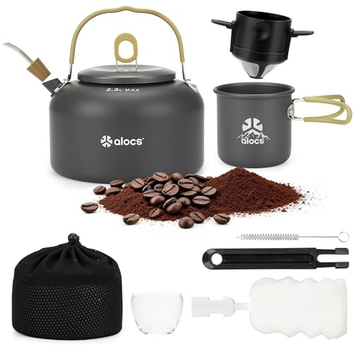 Alocs Cafetera de camping de 2,3 L, hervidor de camping con kit de café vertido, hervidor de viaje plegable, portátil para camping, hogar, oficina, uso al aire libre