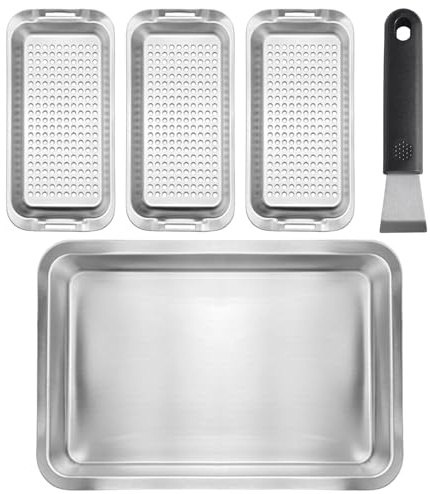 Lunaanda Set de Cestas para Barbacoa, 3 Cestas para Parrilla de Acero Inoxidable con Bandeja y Asa Universal, Para Asar Pescado, Verduras y Carne, BBQ Grill Basket