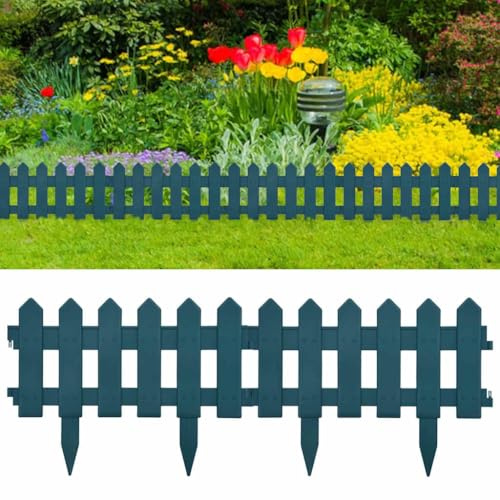 Kaloriko Cantos de césped verde 25 piezas PP valla de jardín 10 m de longitud 29 cm de altura con 6 listones, flexible y resistente a la intemperie como cercado de arriates, borde de parterres, borde
