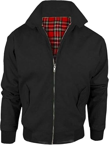 LE11® Harrington Jacket Adults Unisex Mens Ladies Womens - Vintage Classic Retro Scooter 1970's Bomber MOD Skin Tartan Lining Coat Top(Black, 2XL)